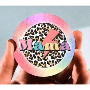 Set of 2 Car Coasters, Mama Leopard Circle Car‎ Coaster, Neoprene Car Coaster